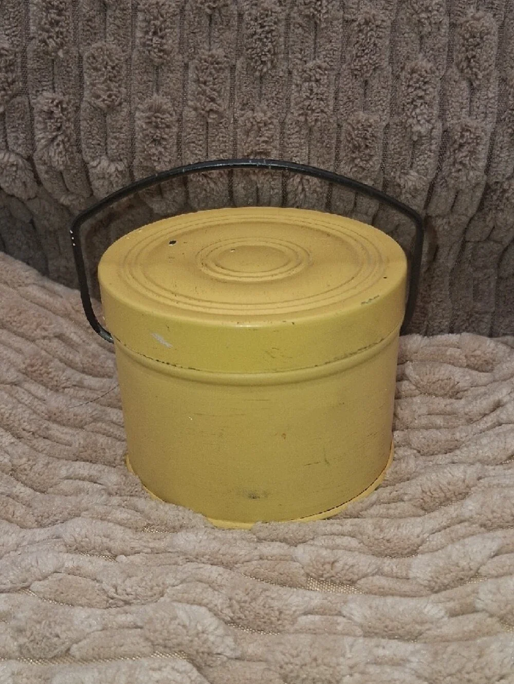 Vintage Decorative Yellow and Green Metal Storage Tins with Handles